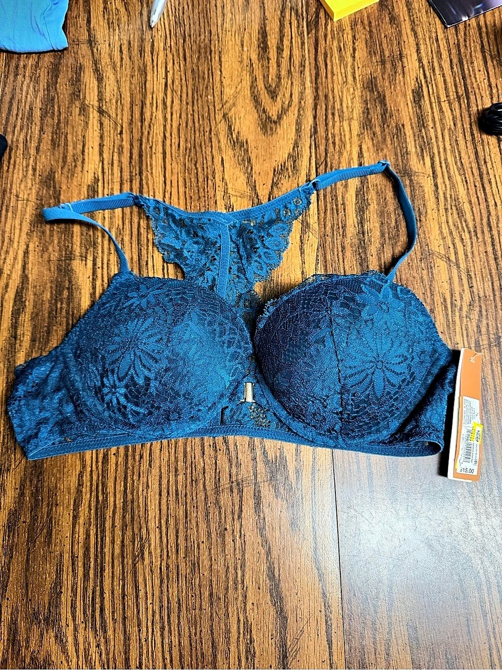 Auden Lace Push-Up Demi Racerback Bra Blue 36A
